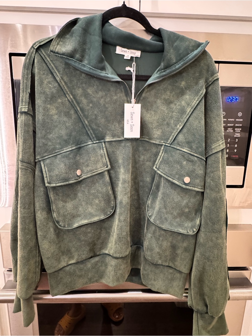 Olive Green Half-Zip Utility Hoodie